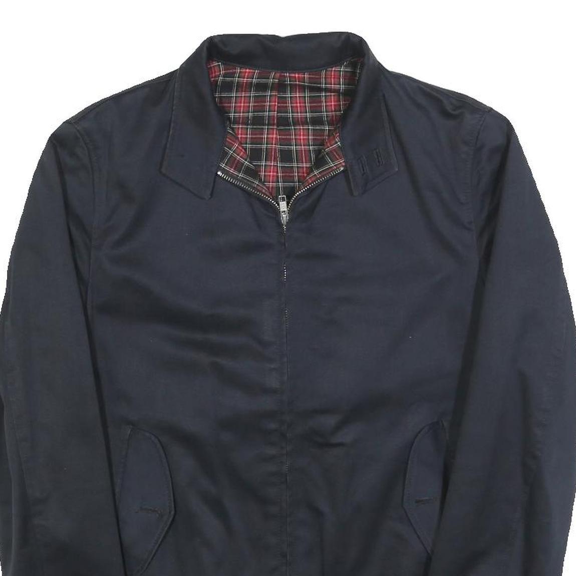 SANDRO Mens Navy & Red Checked Zip Jacket M Cotton Blend Classic Fit Lightweight