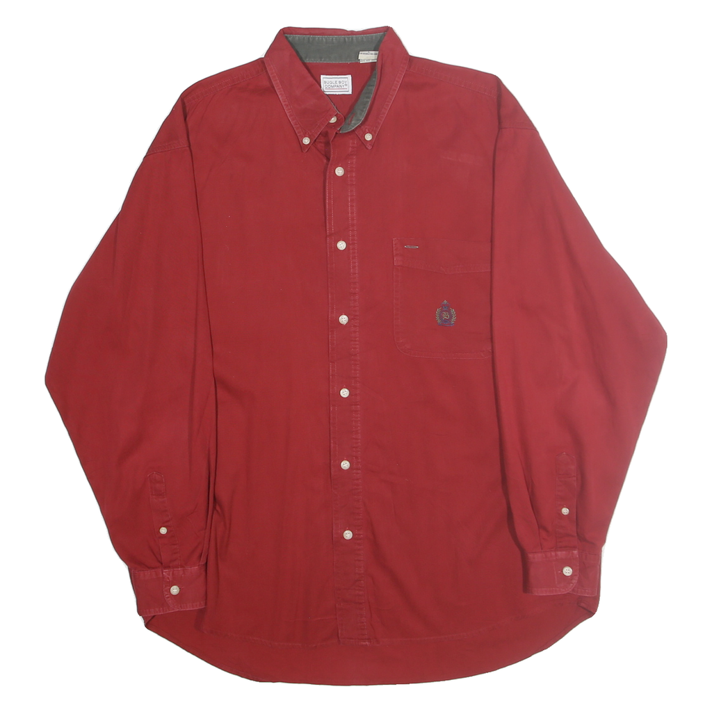 BUGLE BOY Mens Red Casual Long Sleeve Shirt L Embroidered Logo Cotton