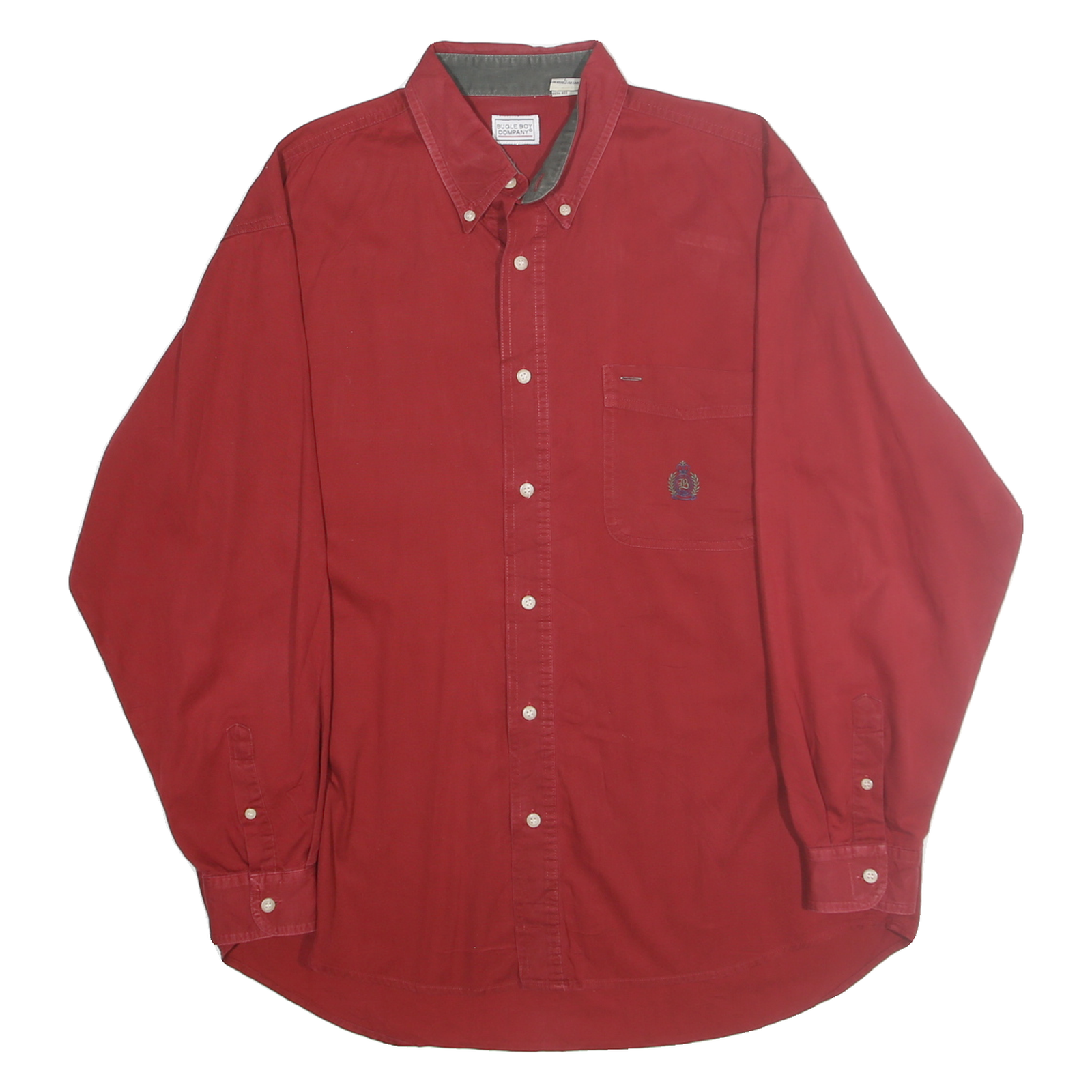 BUGLE BOY Mens Red Casual Long Sleeve Shirt L Embroidered Logo Cotton