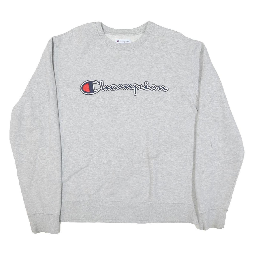 CHAMPION Mens Grey Cotton Blend Crew Neck L L Logo Embroidered Sweatshirt