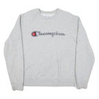 CHAMPION Mens Grey Cotton Blend Crew Neck L L Logo Embroidered Sweatshirt