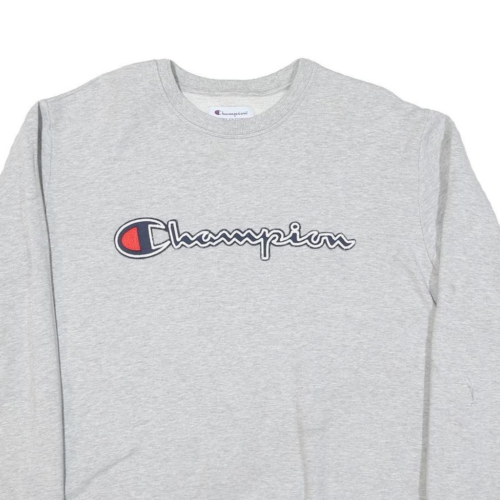 CHAMPION Mens Grey Cotton Blend Crew Neck L L Logo Embroidered Sweatshirt