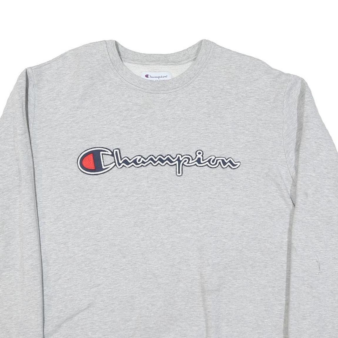 CHAMPION Mens Grey Cotton Blend Crew Neck L L Logo Embroidered Sweatshirt