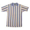 GULF TRADERS Mens Blue & Beige Striped Short Sleeve Polo Shirt L Cotton Blend
