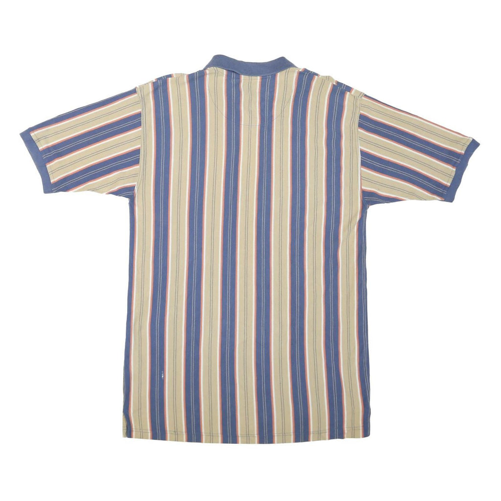 GULF TRADERS Mens Blue & Beige Striped Short Sleeve Polo Shirt L Cotton Blend