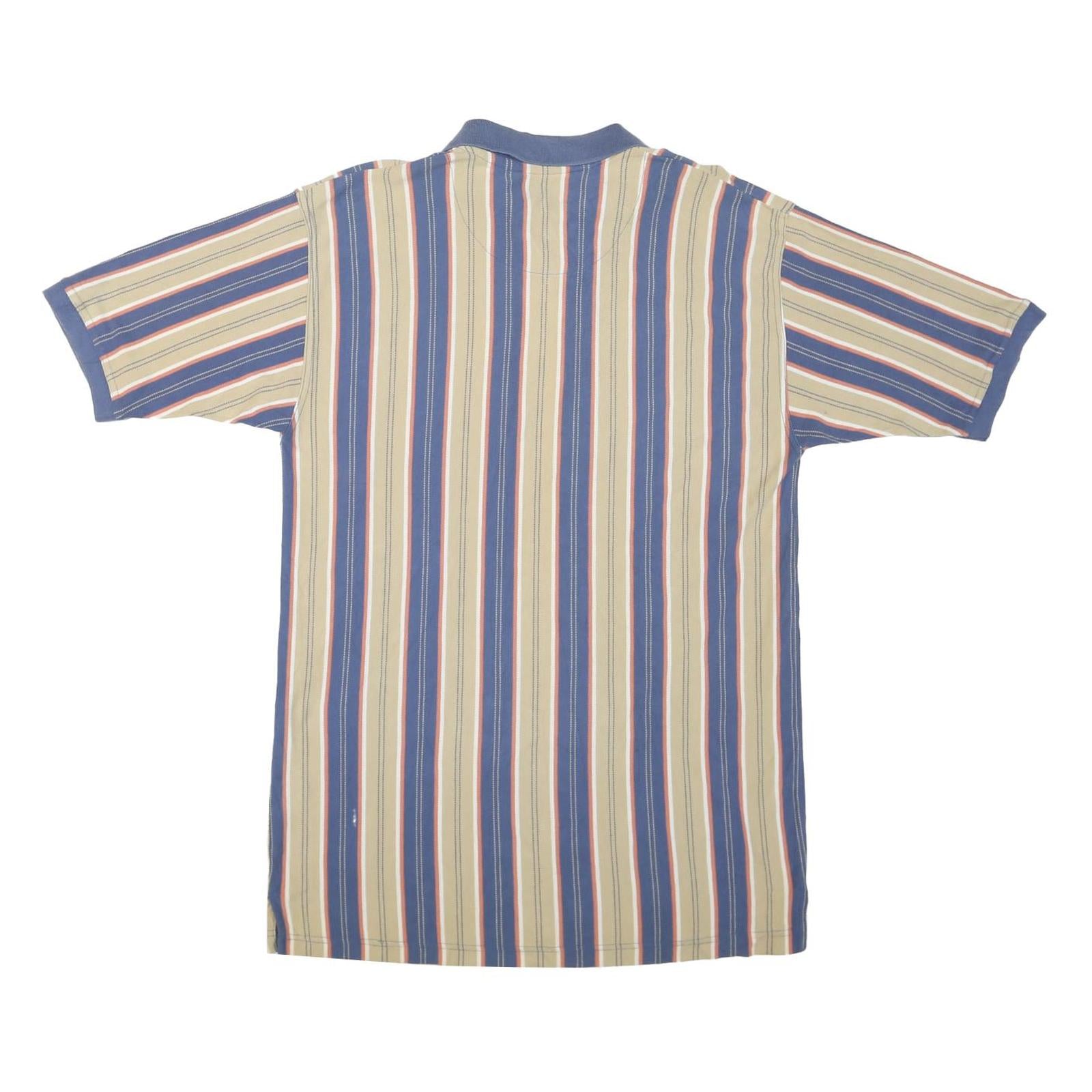GULF TRADERS Mens Blue & Beige Striped Short Sleeve Polo Shirt L Cotton Blend