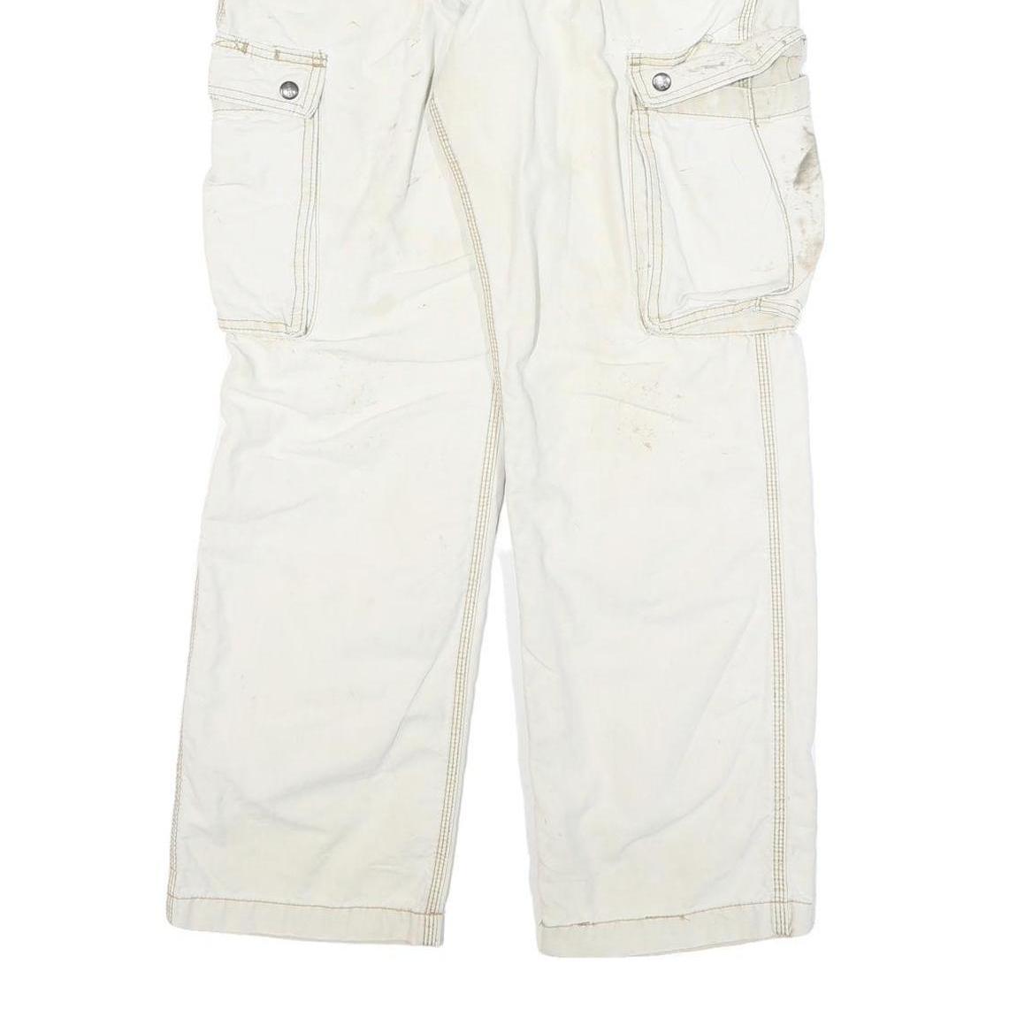 CARHARTT Mens Relaxed White Cargo Cotton Blend Trousers W34 L32 Workwear Zip