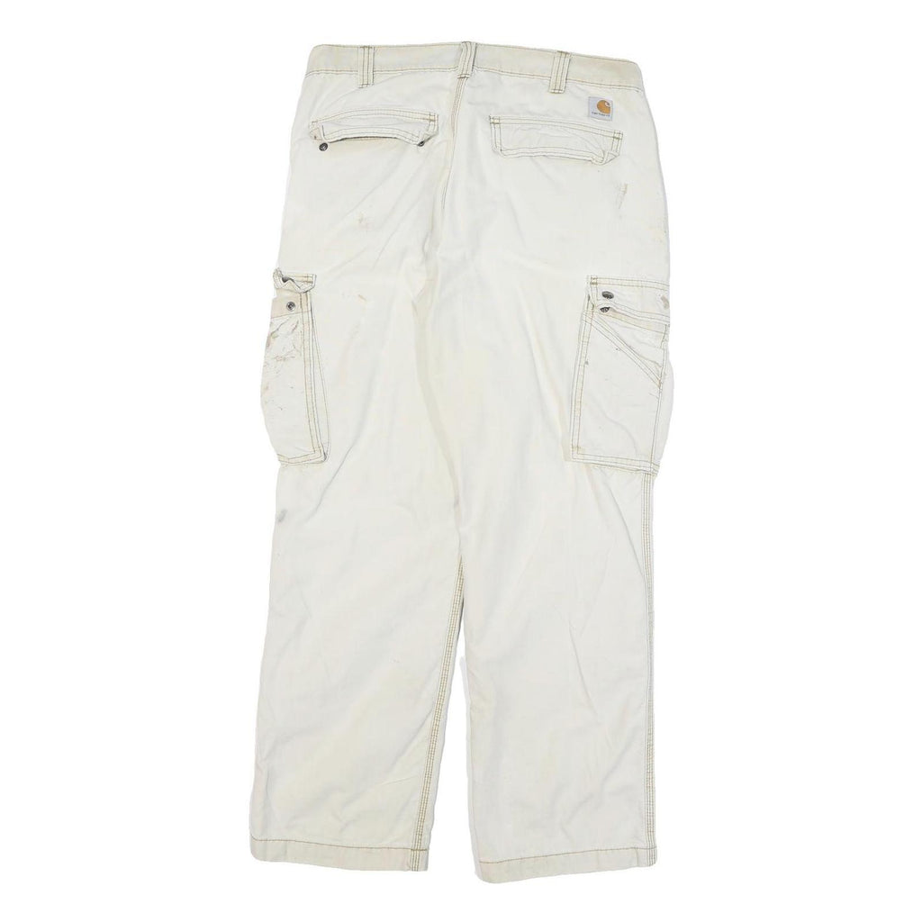 CARHARTT Mens Relaxed White Cargo Cotton Blend Trousers W34 L32 Workwear Zip