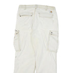 CARHARTT Mens Relaxed White Cargo Cotton Blend Trousers W34 L32 Workwear Zip