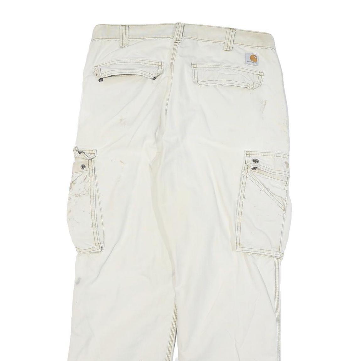 CARHARTT Mens Relaxed White Cargo Cotton Blend Trousers W34 L32 Workwear Zip
