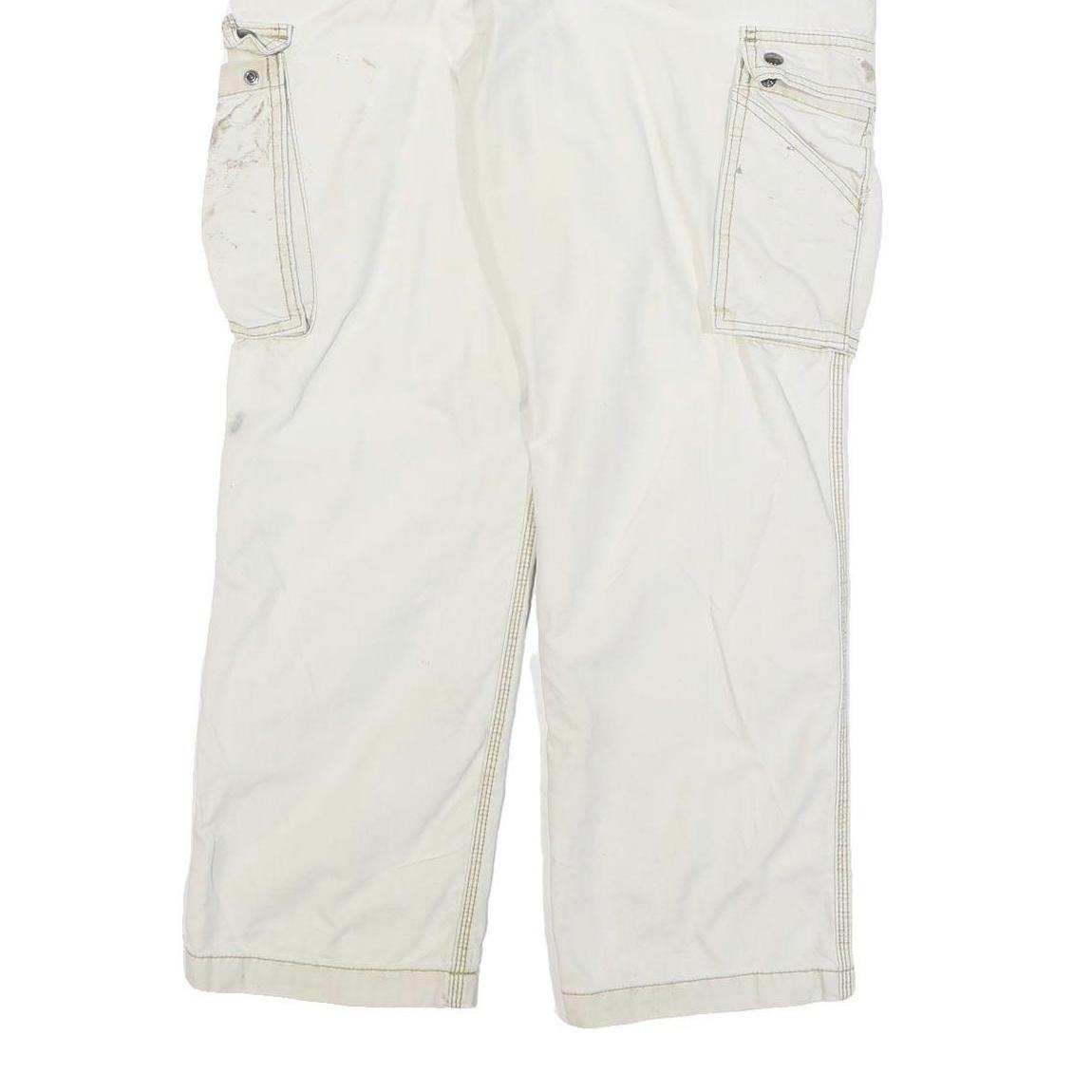 CARHARTT Mens Relaxed White Cargo Cotton Blend Trousers W34 L32 Workwear Zip