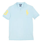 POLO RALPH LAUREN Womens Blue & Yellow Pony Logo Short Sleeve Polo Shirt UK 10