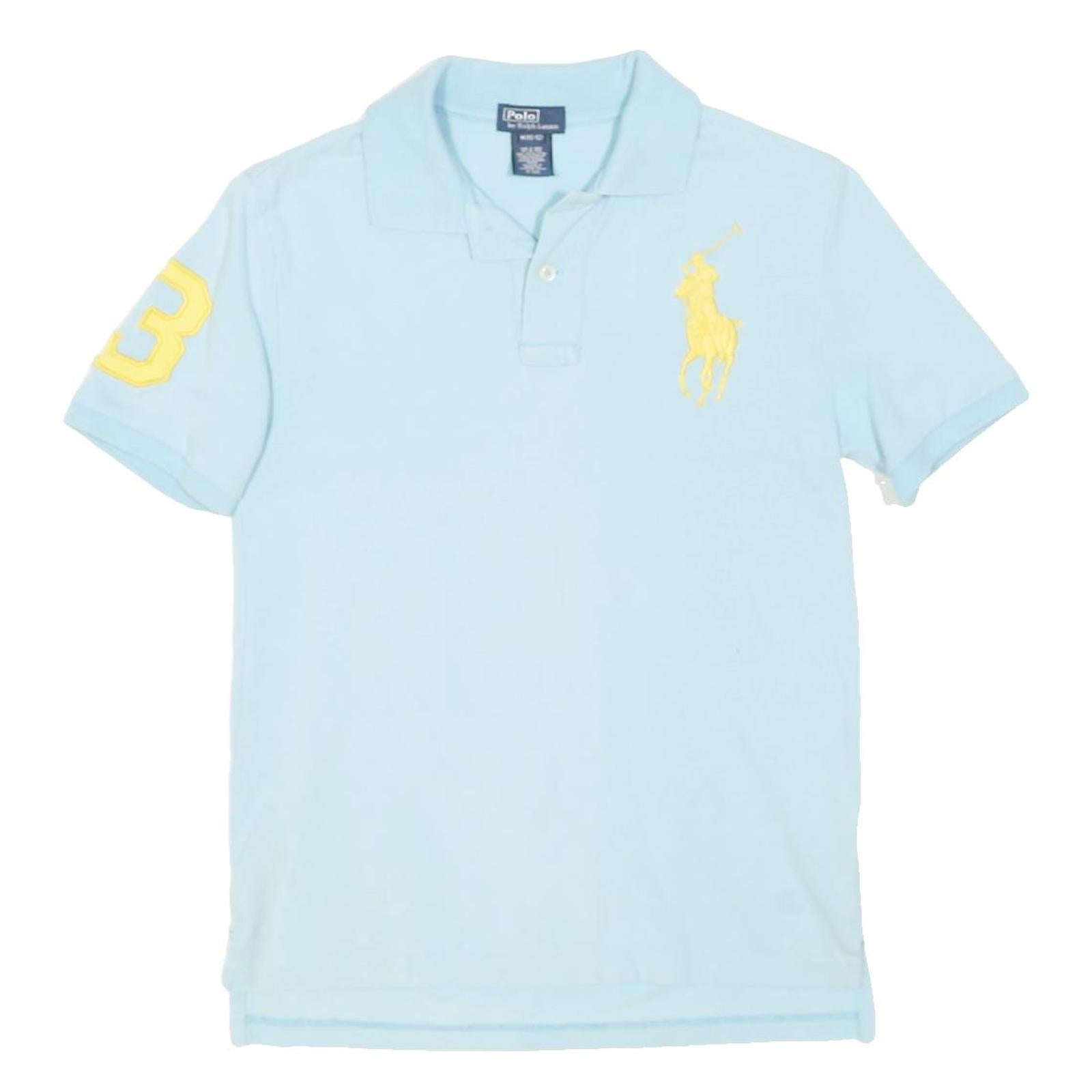 POLO RALPH LAUREN Womens Blue & Yellow Pony Logo Short Sleeve Polo Shirt UK 10