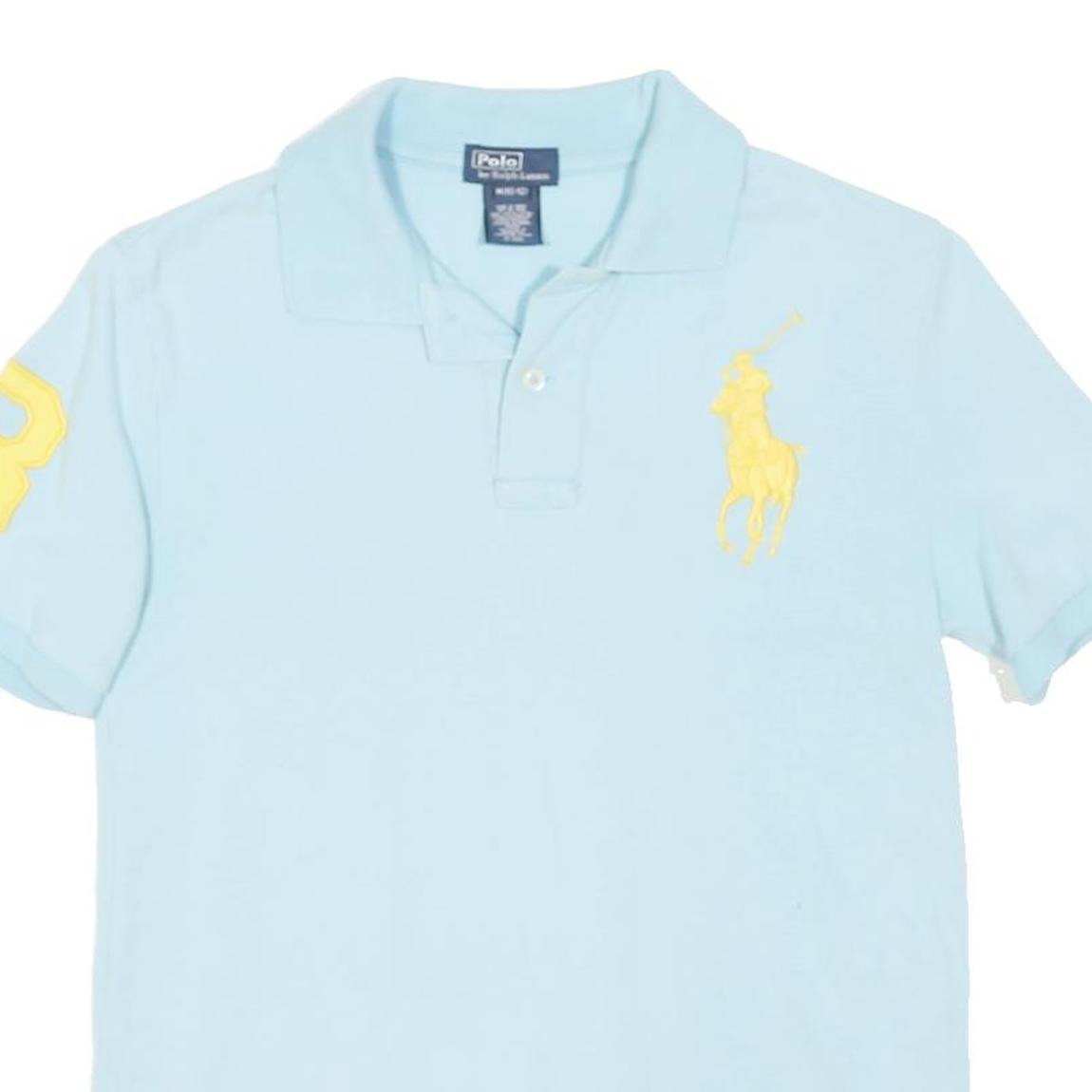 POLO RALPH LAUREN Womens Blue & Yellow Pony Logo Short Sleeve Polo Shirt UK 10
