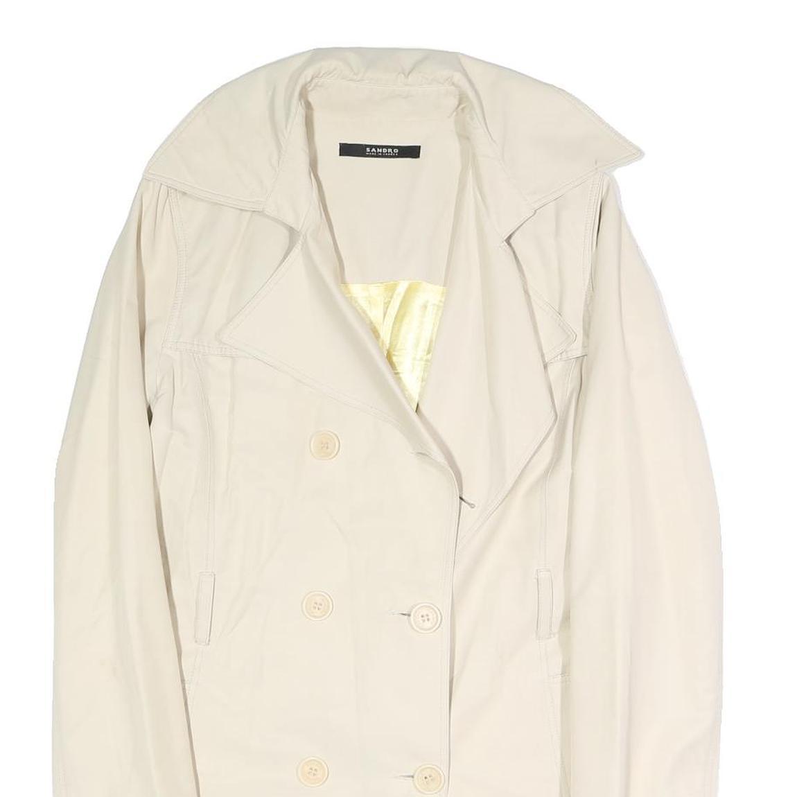 SANDRO Womens Cream Button Jacket S Polyester Blend Plain Elegant Lightweight