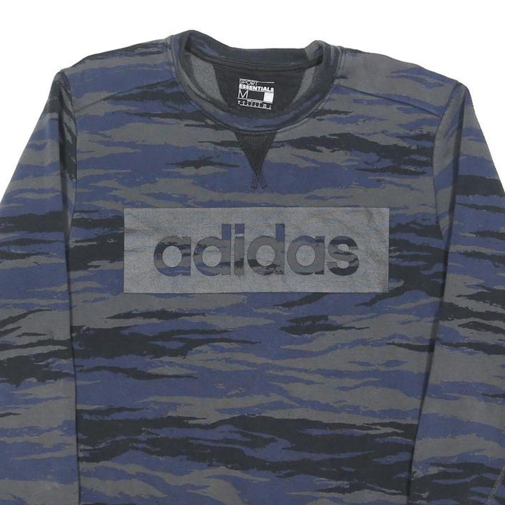 ADIDAS Mens Blue & Grey Crew Neck M Cotton Blend Sweatshirt Logo Print