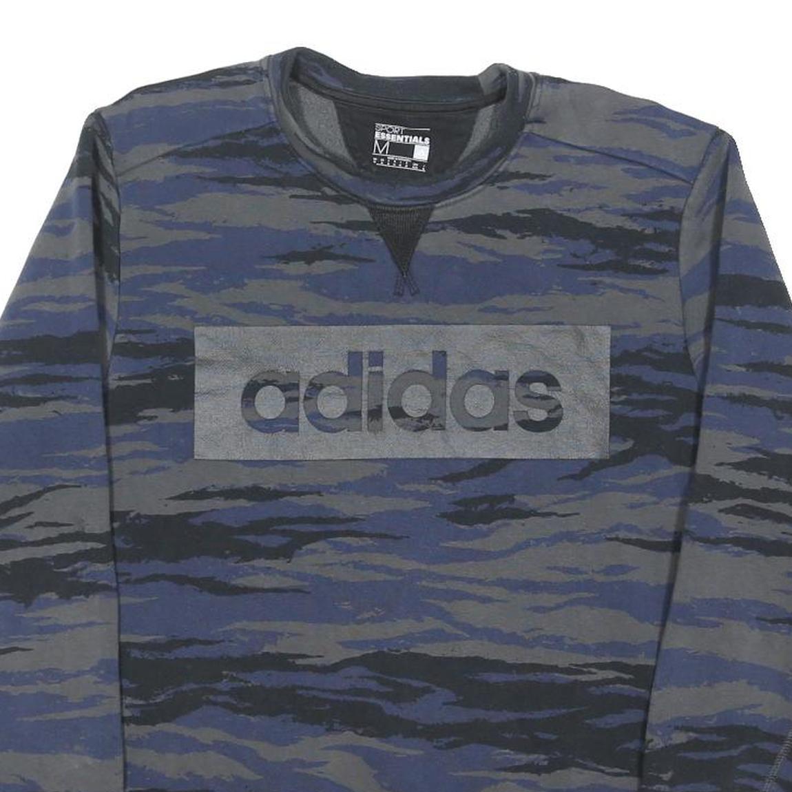 ADIDAS Mens Blue & Grey Crew Neck M Cotton Blend Sweatshirt Logo Print