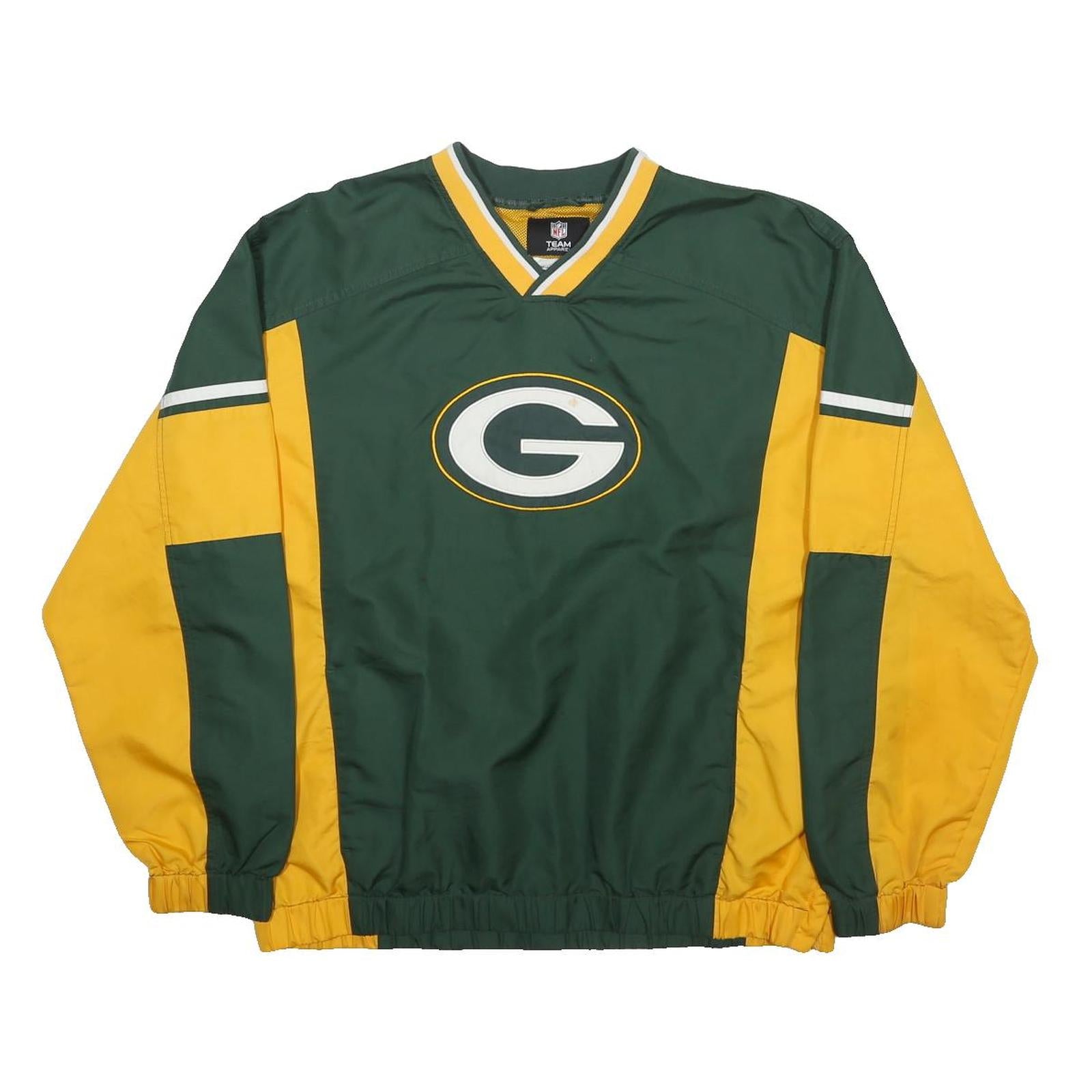 NFL Mens Green & Yellow Green Bay Packers V-Neck XL Sweatshirt Polyester