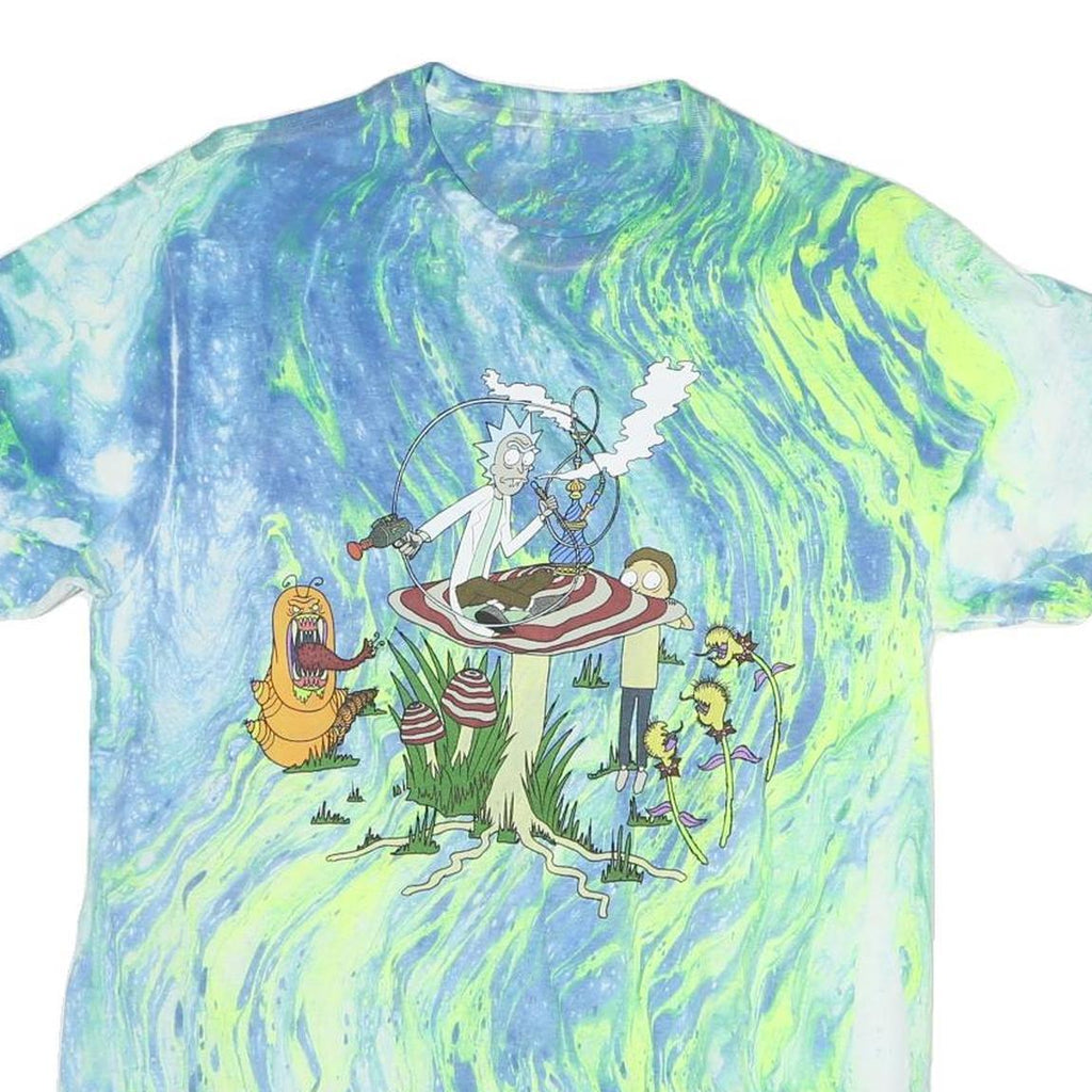 RICK & MORTY Mens Blue & Green Graphic T-Shirt M Short Sleeve Crew Neck Cartoon