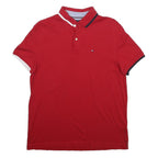 TOMMY HILFIGER Mens Red Short Sleeve Plain M Polo Shirt Cotton Blend Classic