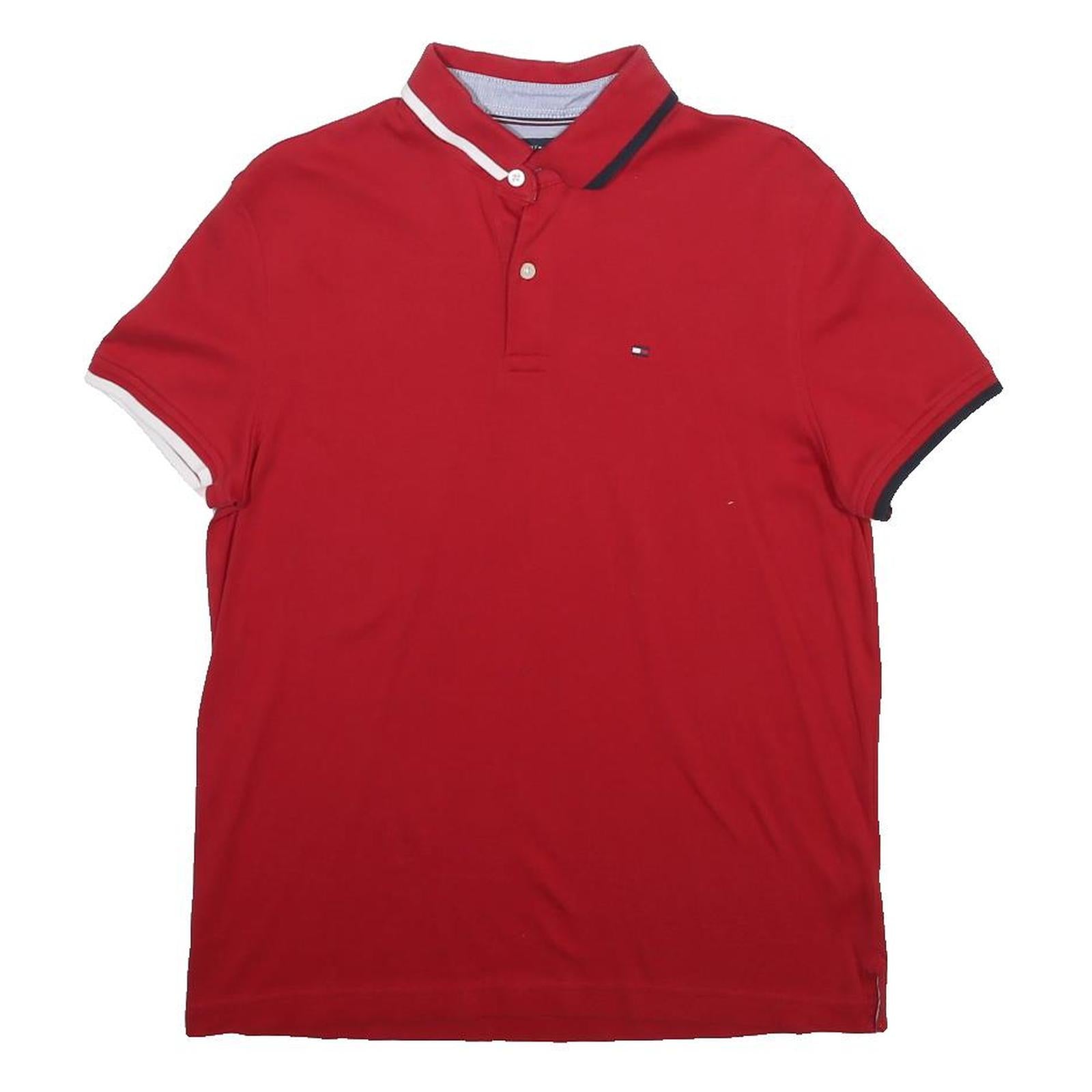 TOMMY HILFIGER Mens Red Short Sleeve Plain M Polo Shirt Cotton Blend Classic