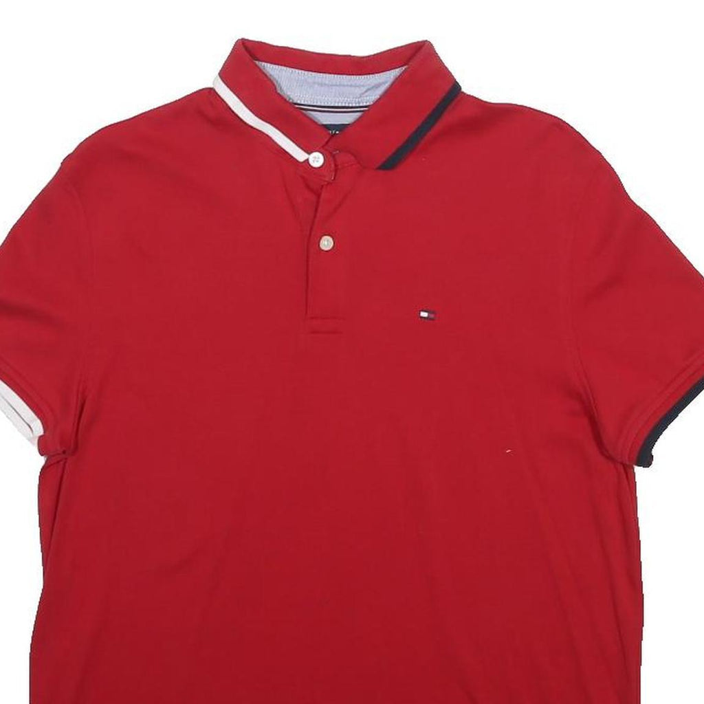 TOMMY HILFIGER Mens Red Short Sleeve Plain M Polo Shirt Cotton Blend Classic