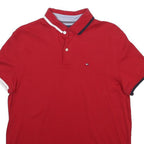TOMMY HILFIGER Mens Red Short Sleeve Plain M Polo Shirt Cotton Blend Classic