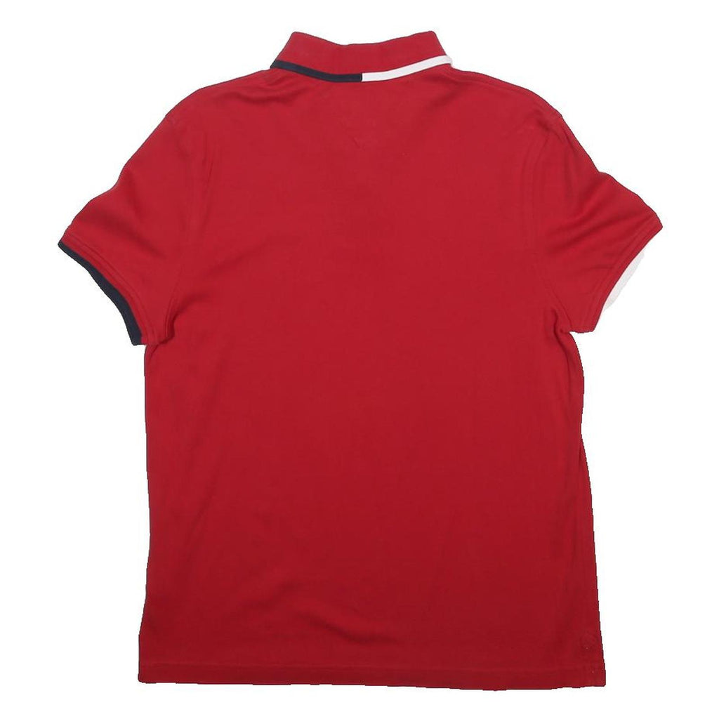 TOMMY HILFIGER Mens Red Short Sleeve Plain M Polo Shirt Cotton Blend Classic