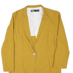 ZARA Womens Mustard Yellow Tailored Jacket M Linen Blend Button Closure Classic
