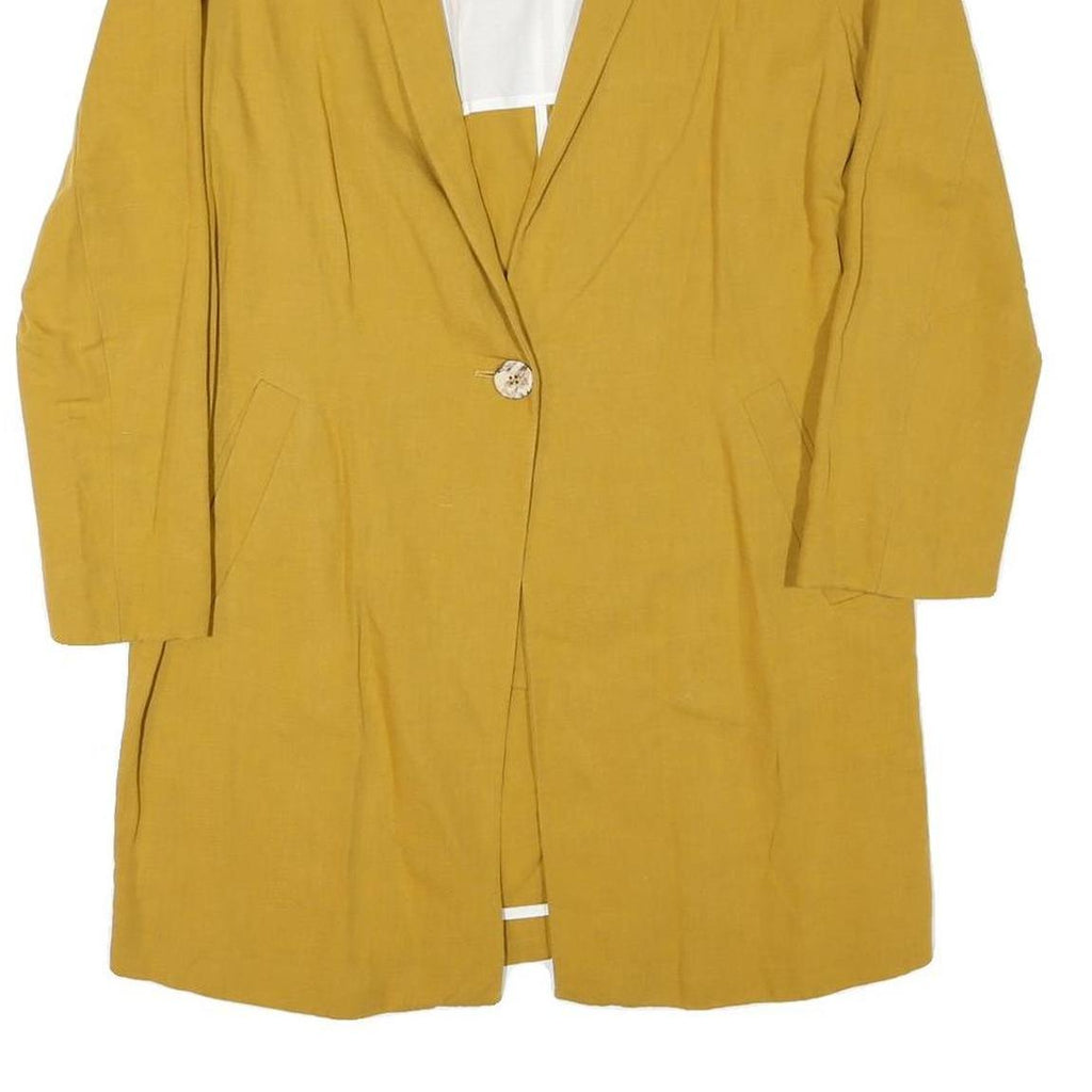 ZARA Womens Mustard Yellow Tailored Jacket M Linen Blend Button Closure Classic