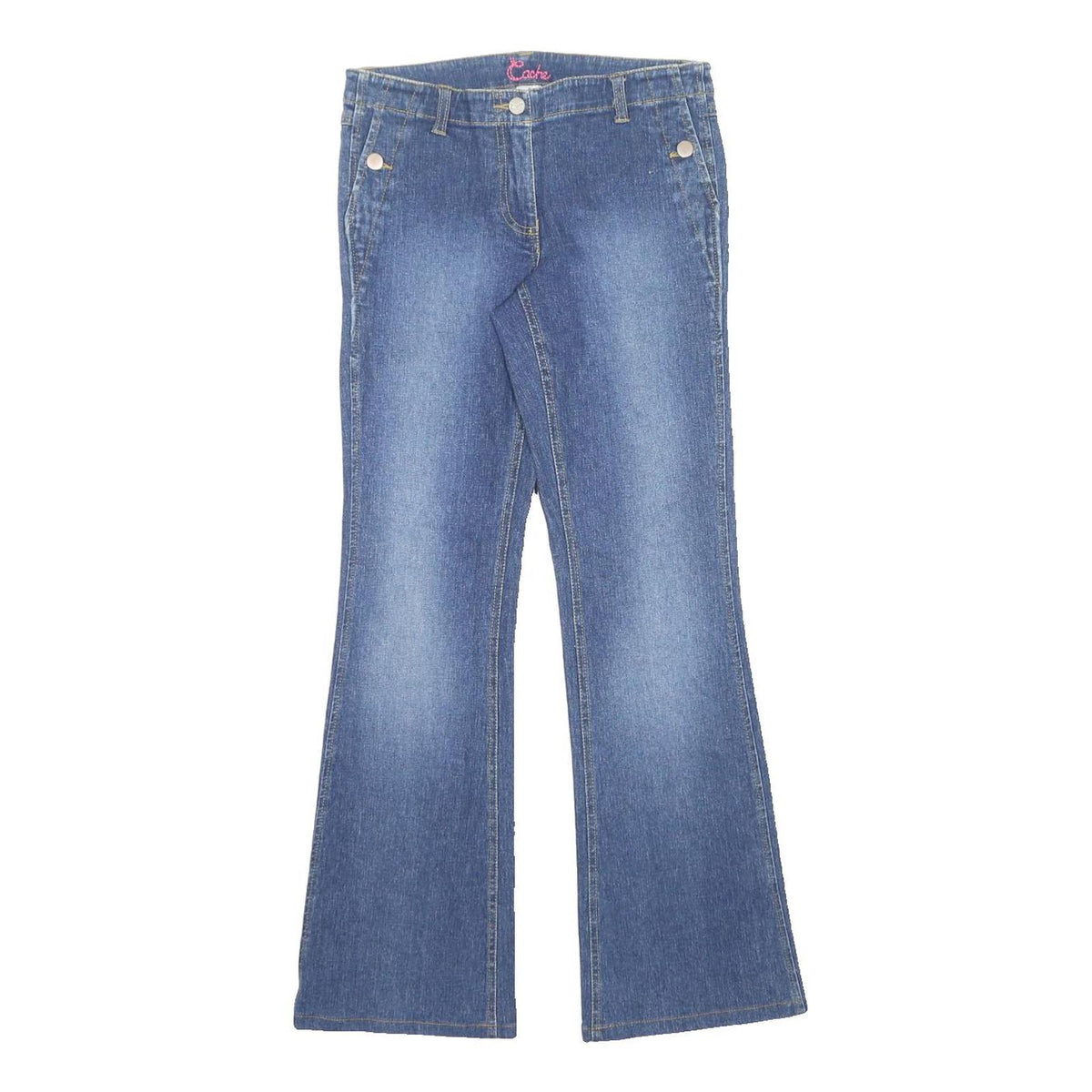 CACHE Womens Regular Blue Denim Flared Jeans W28 L30 Cotton Blend Zip