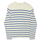 LEVI'S Mens Cream & Blue Striped Plain Crew Neck Basic Knit S Cotton Blend