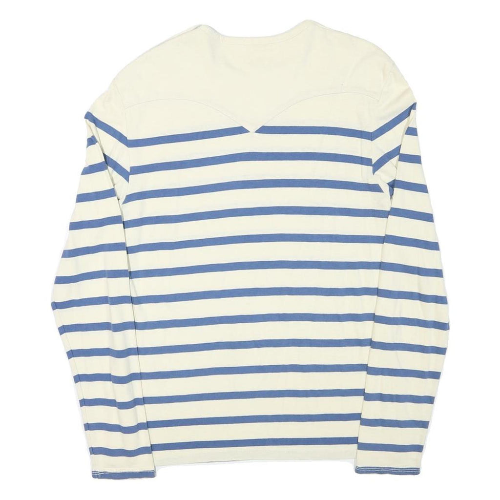 LEVI'S Mens Cream & Blue Striped Plain Crew Neck Basic Knit S Cotton Blend