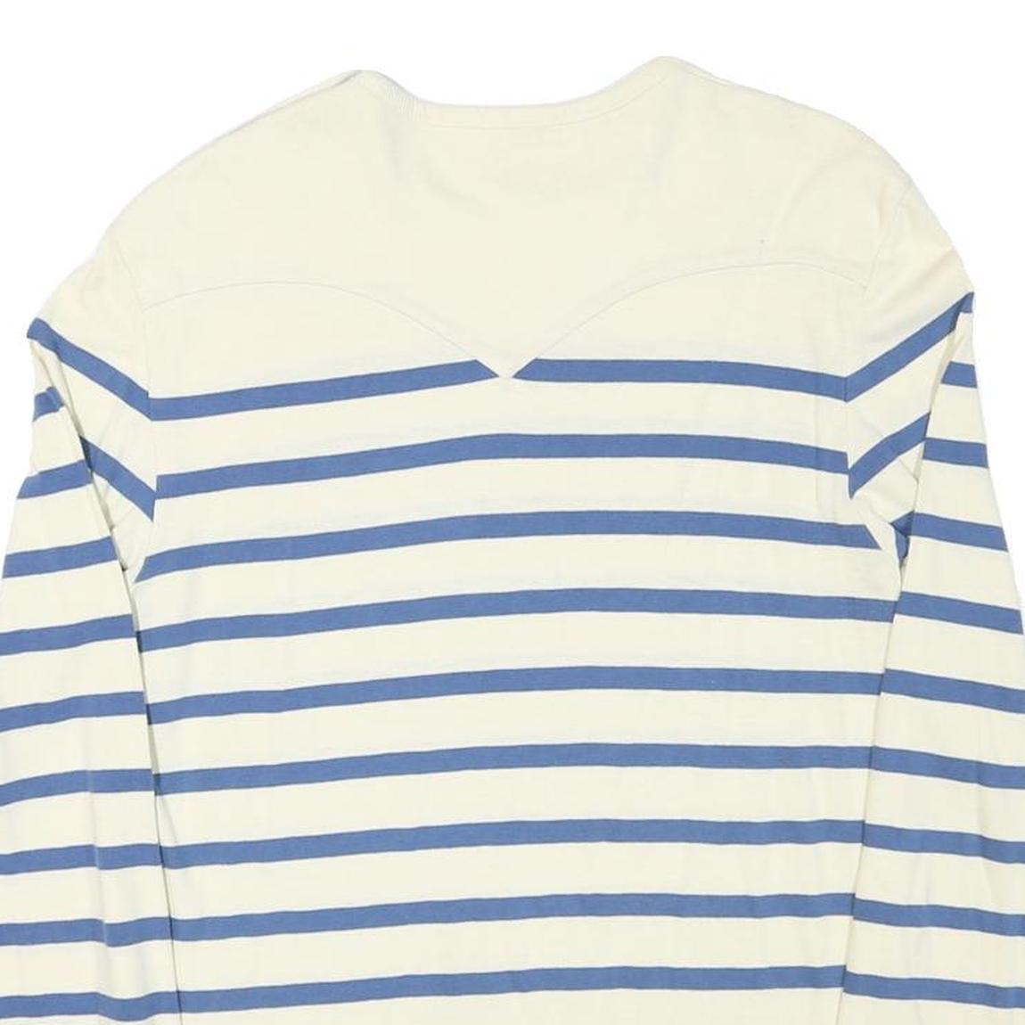 LEVI'S Mens Cream & Blue Striped Plain Crew Neck Basic Knit S Cotton Blend