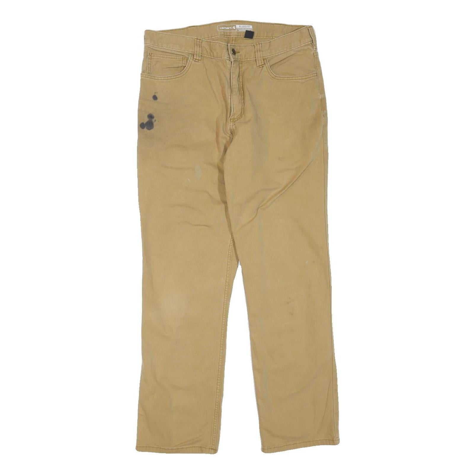 CARHARTT Mens Beige Regular Fit Straight Denim Zip Jeans W33 L32 Workwear