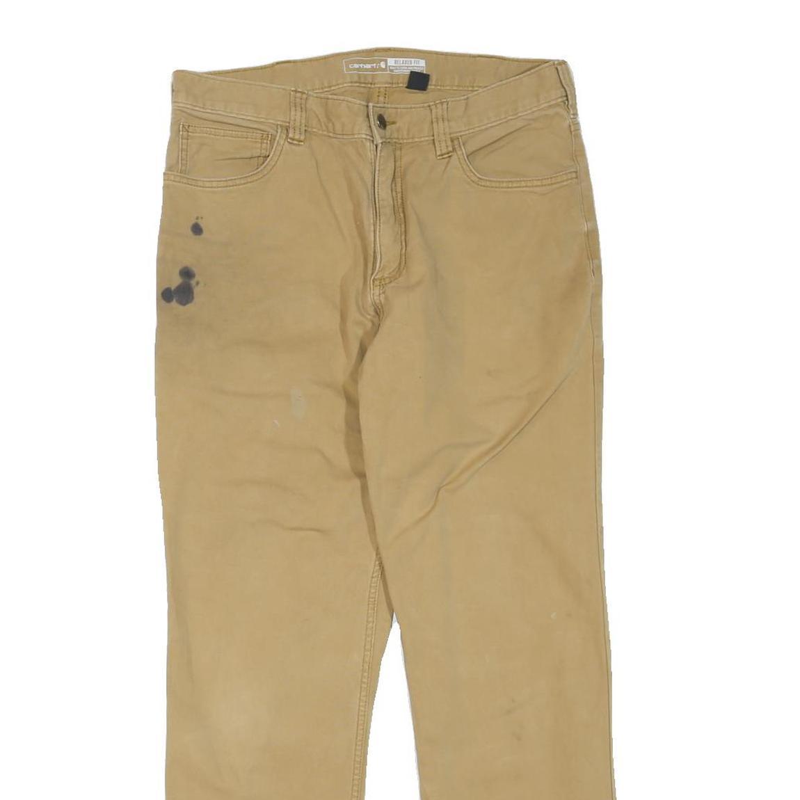 CARHARTT Mens Beige Regular Fit Straight Denim Zip Jeans W33 L32 Workwear