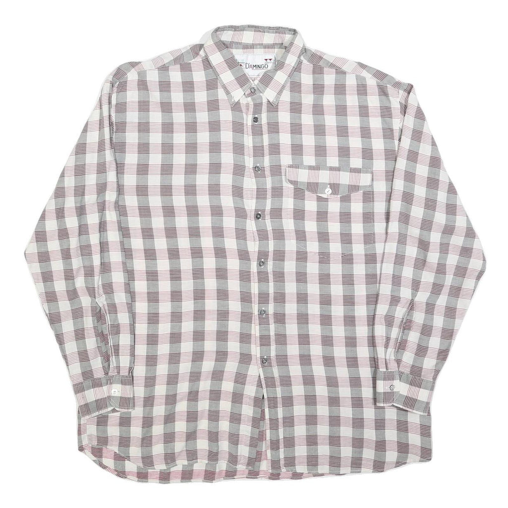DAMINGO Mens Grey & Maroon Check Shirt XL Cotton Blend Long Sleeve Button