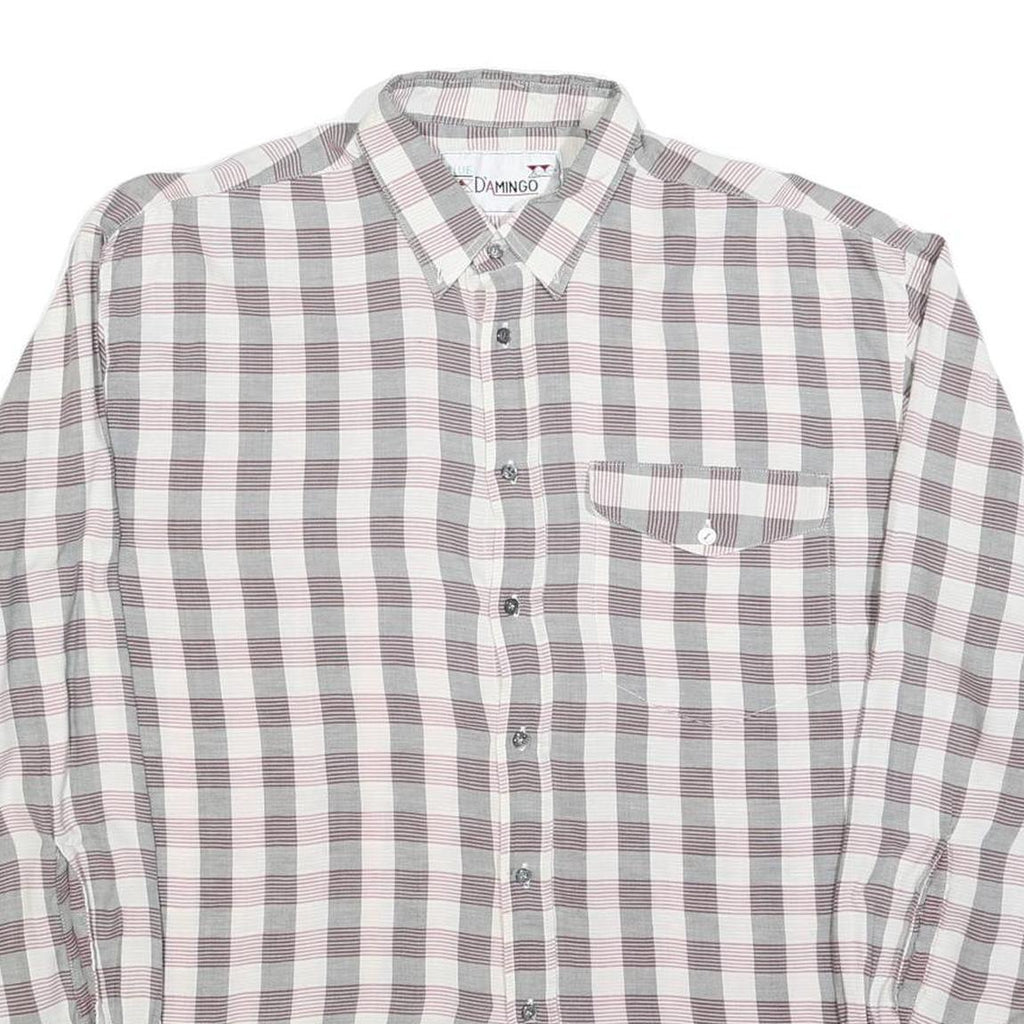 DAMINGO Mens Grey & Maroon Check Shirt XL Cotton Blend Long Sleeve Button