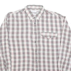 DAMINGO Mens Grey & Maroon Check Shirt XL Cotton Blend Long Sleeve Button