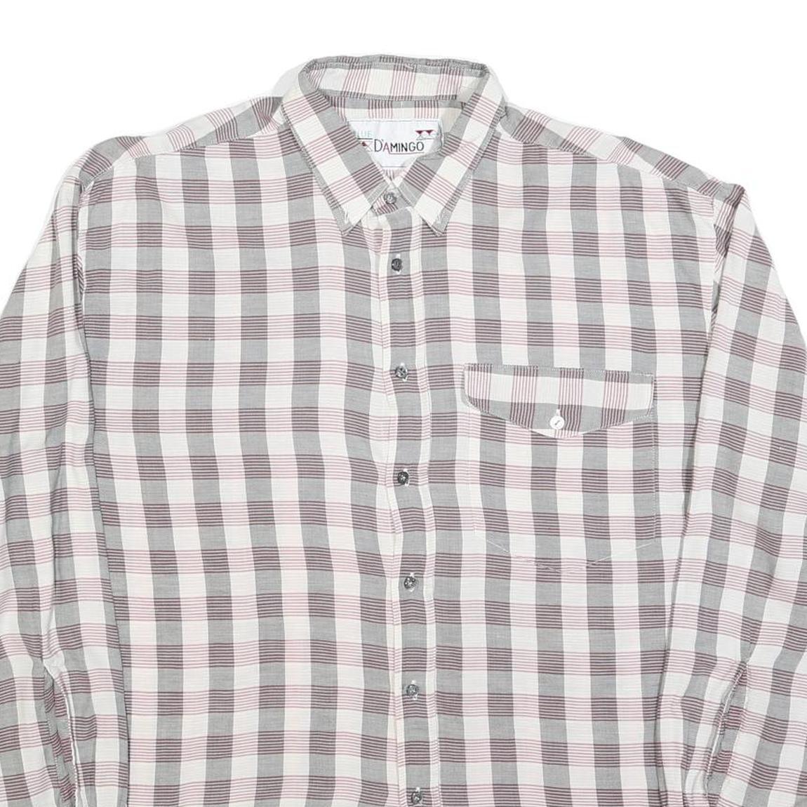 DAMINGO Mens Grey & Maroon Check Shirt XL Cotton Blend Long Sleeve Button