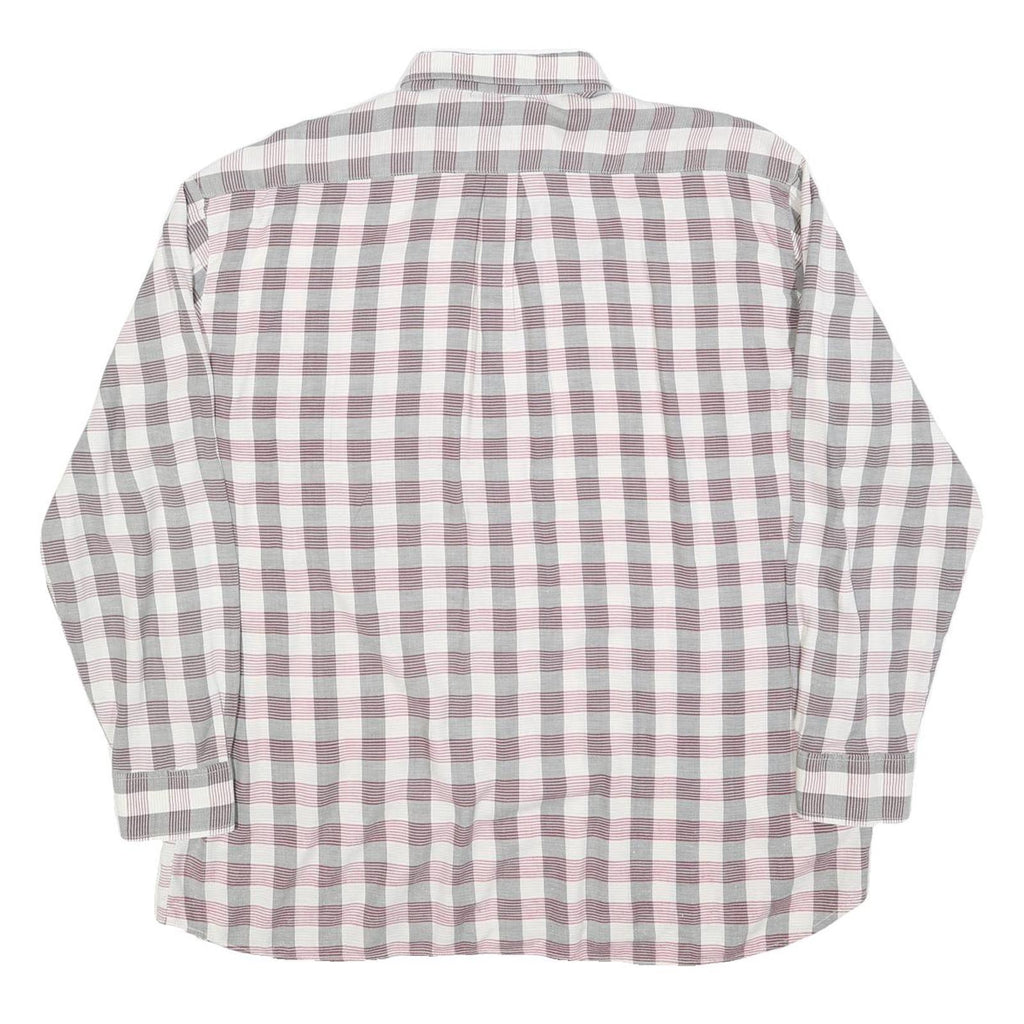 DAMINGO Mens Grey & Maroon Check Shirt XL Cotton Blend Long Sleeve Button