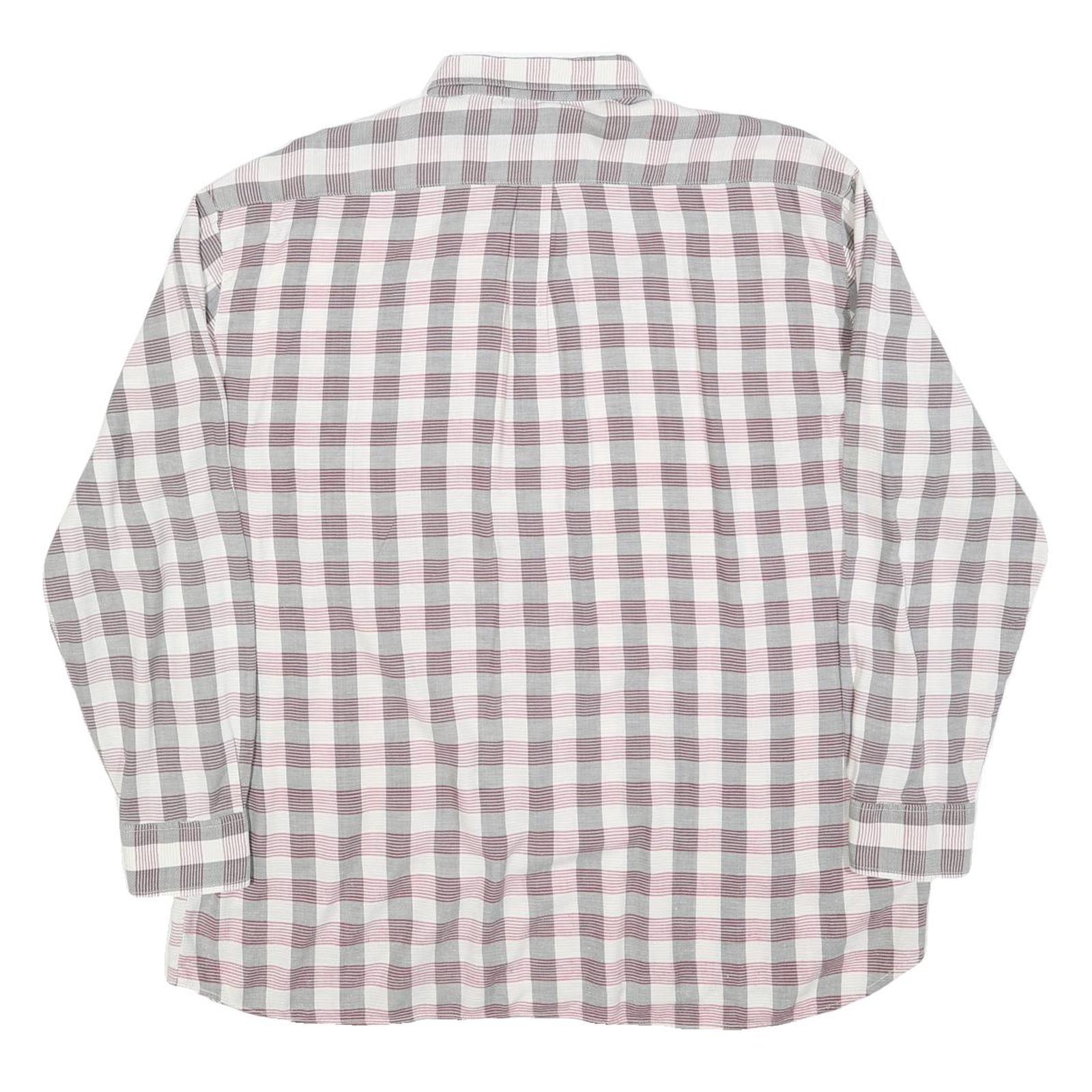 DAMINGO Mens Grey & Maroon Check Shirt XL Cotton Blend Long Sleeve Button