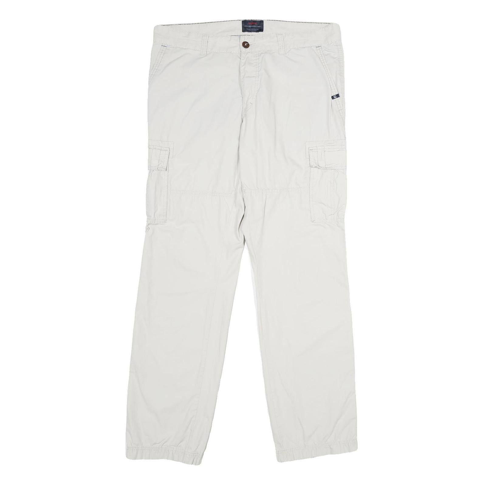 NEWPORT Mens Cotton White Regular Cargo Trousers W36 L34 Casual Zip Closure