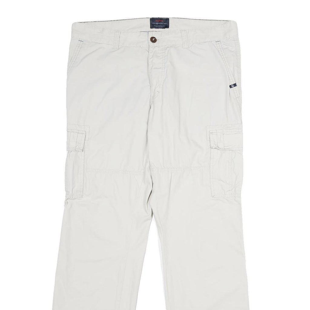 NEWPORT Mens Cotton White Regular Cargo Trousers W36 L34 Casual Zip Closure