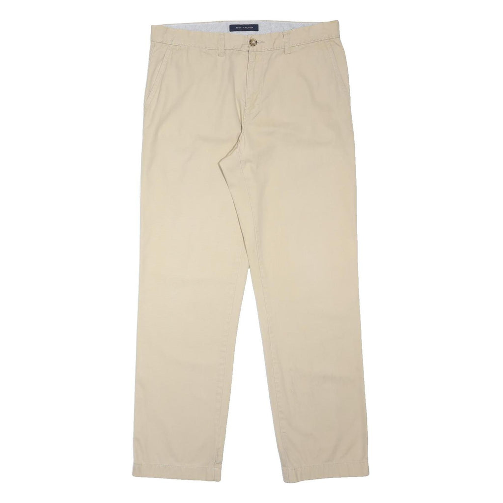 TOMMY HILFIGER Mens Beige Cotton Blend Regular Fit Trousers W34 L31 Casual Zip