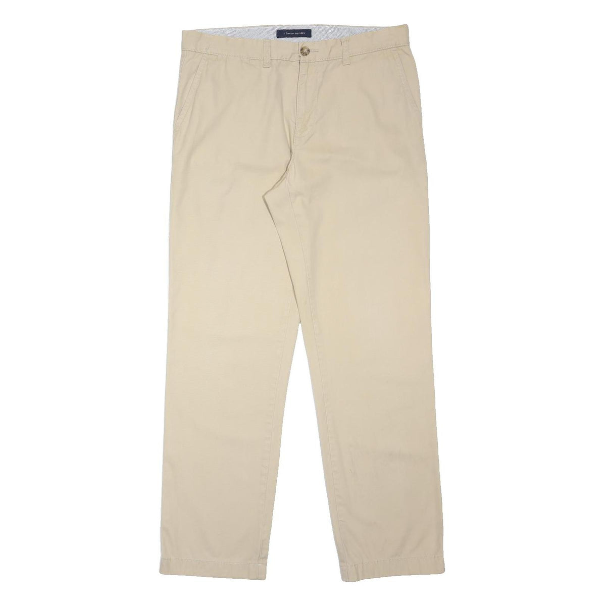 TOMMY HILFIGER Mens Beige Cotton Blend Regular Fit Trousers W34 L31 Casual Zip