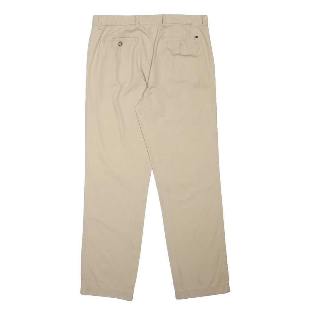 TOMMY HILFIGER Mens Beige Cotton Blend Regular Fit Trousers W34 L31 Casual Zip