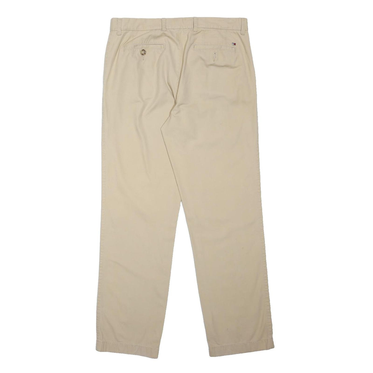 TOMMY HILFIGER Mens Beige Cotton Blend Regular Fit Trousers W34 L31 Casual Zip