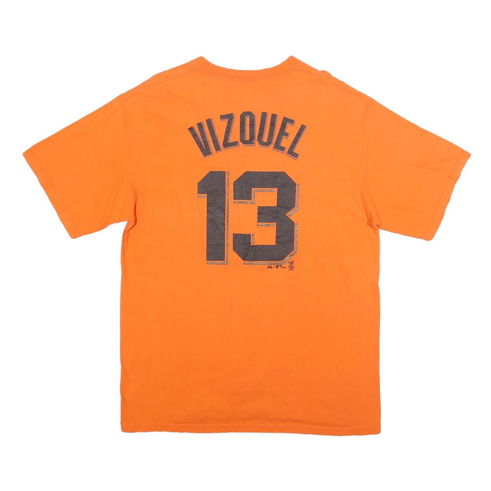 MAJESTIC Mens Orange Giants Graphic T-Shirt L Short Sleeve Crew Neck Sport Style