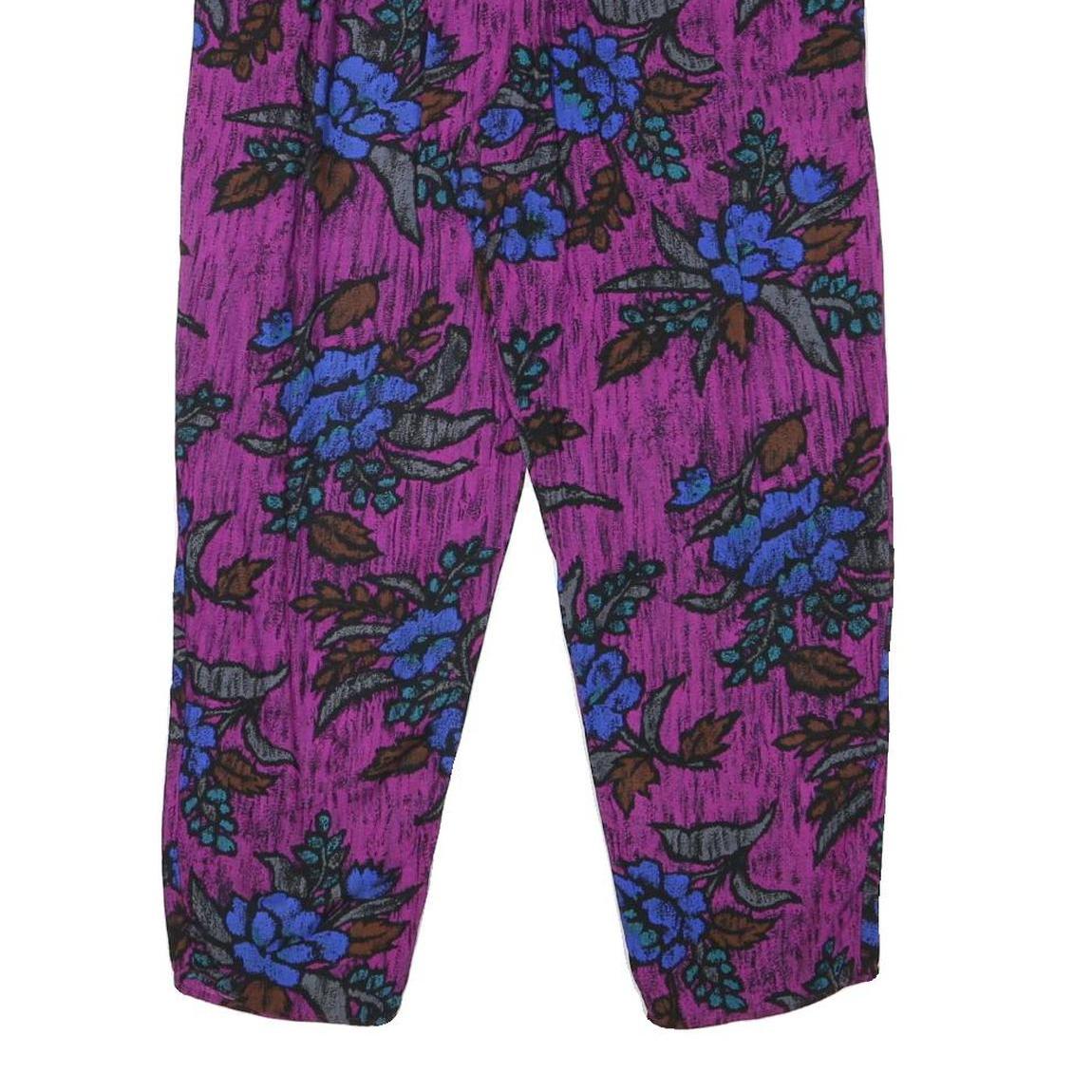 Womens Purple Relaxed Floral Trousers W27 L26 Polyester Blend Casual Comfortable